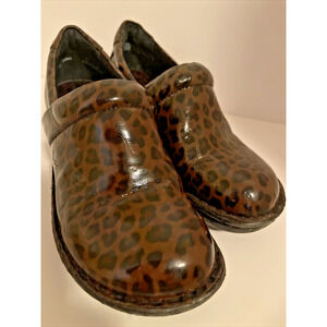 BOC BORN CONCEPTS 8638 PEGGY Women's Brown Black Leopard Slip-on Clog Shoes 6.5